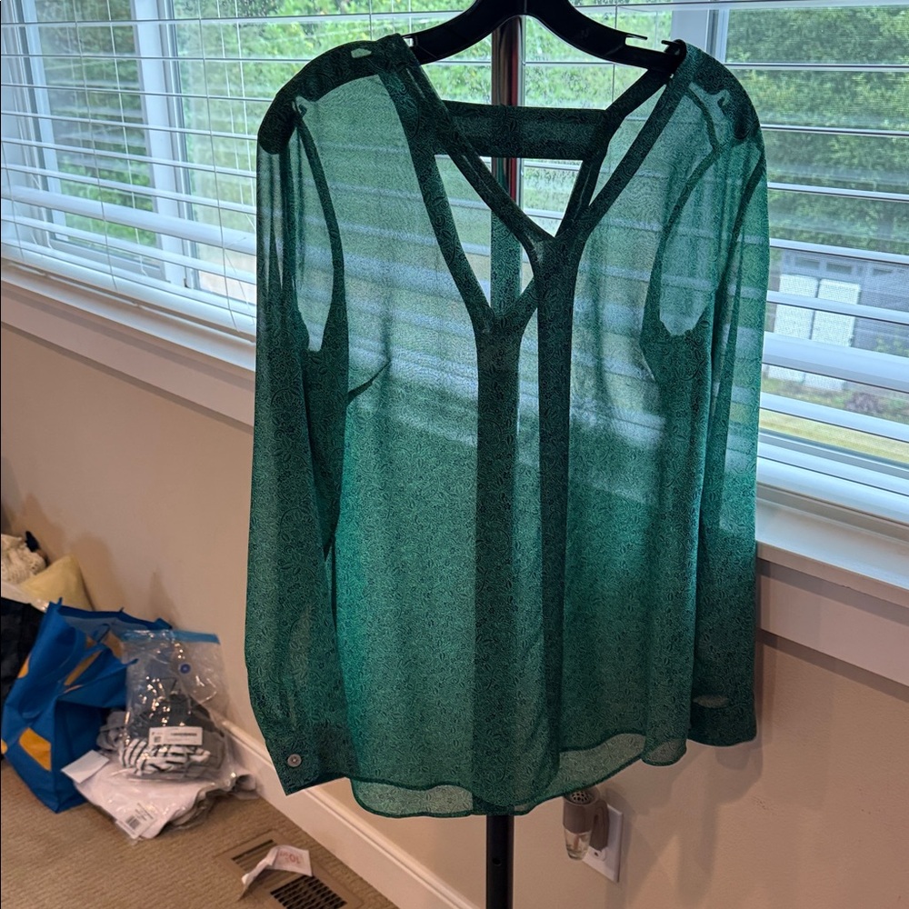 CAbi Emerald Green Sheer Blouse